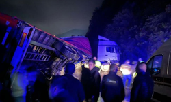 Tehlikeli virajda kaza: Tırın dorsesi devrildi!