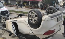 Kontrolden çıkan araç takla attı