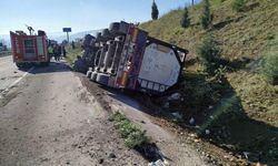 D-650'de kontrolden çıkan tır devrildi